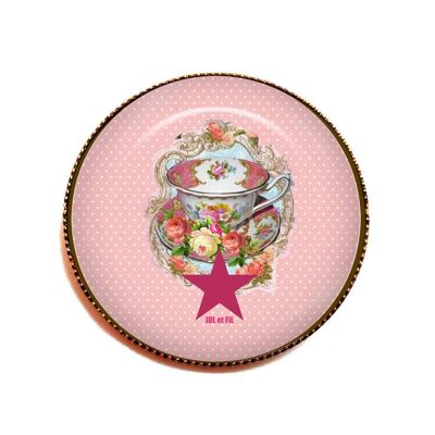 Tea time glass cabochon brooch