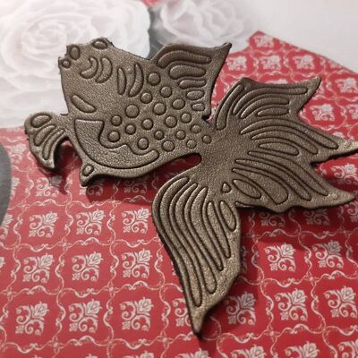 Japanese koi carp leather brooch