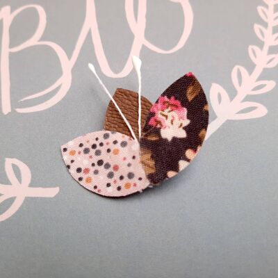 Broche pétales de cuir et tissu fleurs pois lotus, cadeau