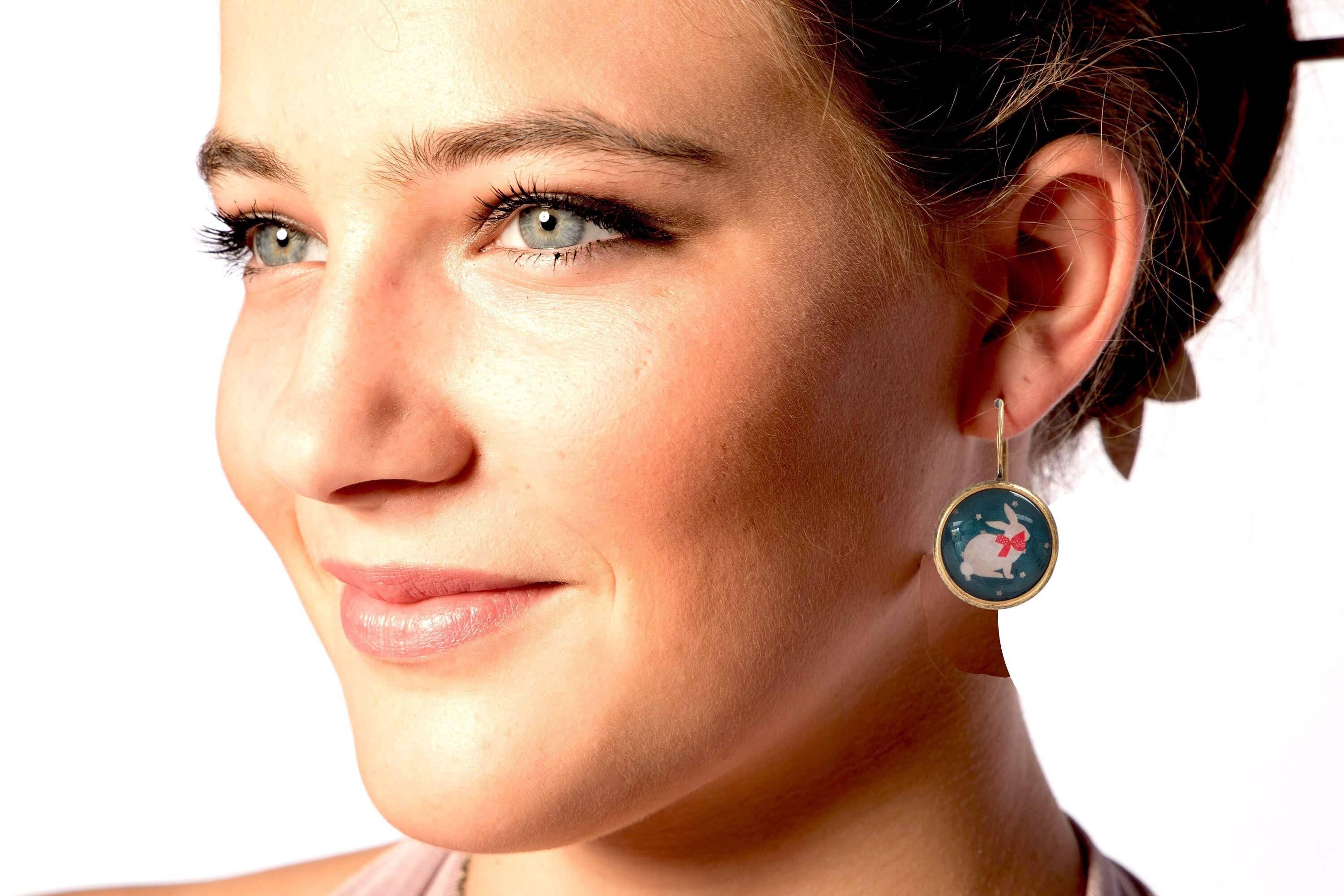 Rabbit cabochon sleepers in the stars JEF®