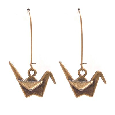 Japanese crane earrings in bronze brass