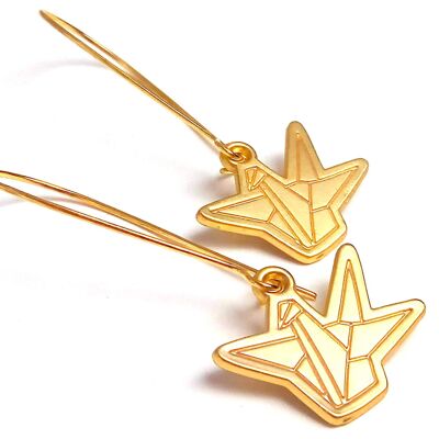 Brass origami crane stud earrings
