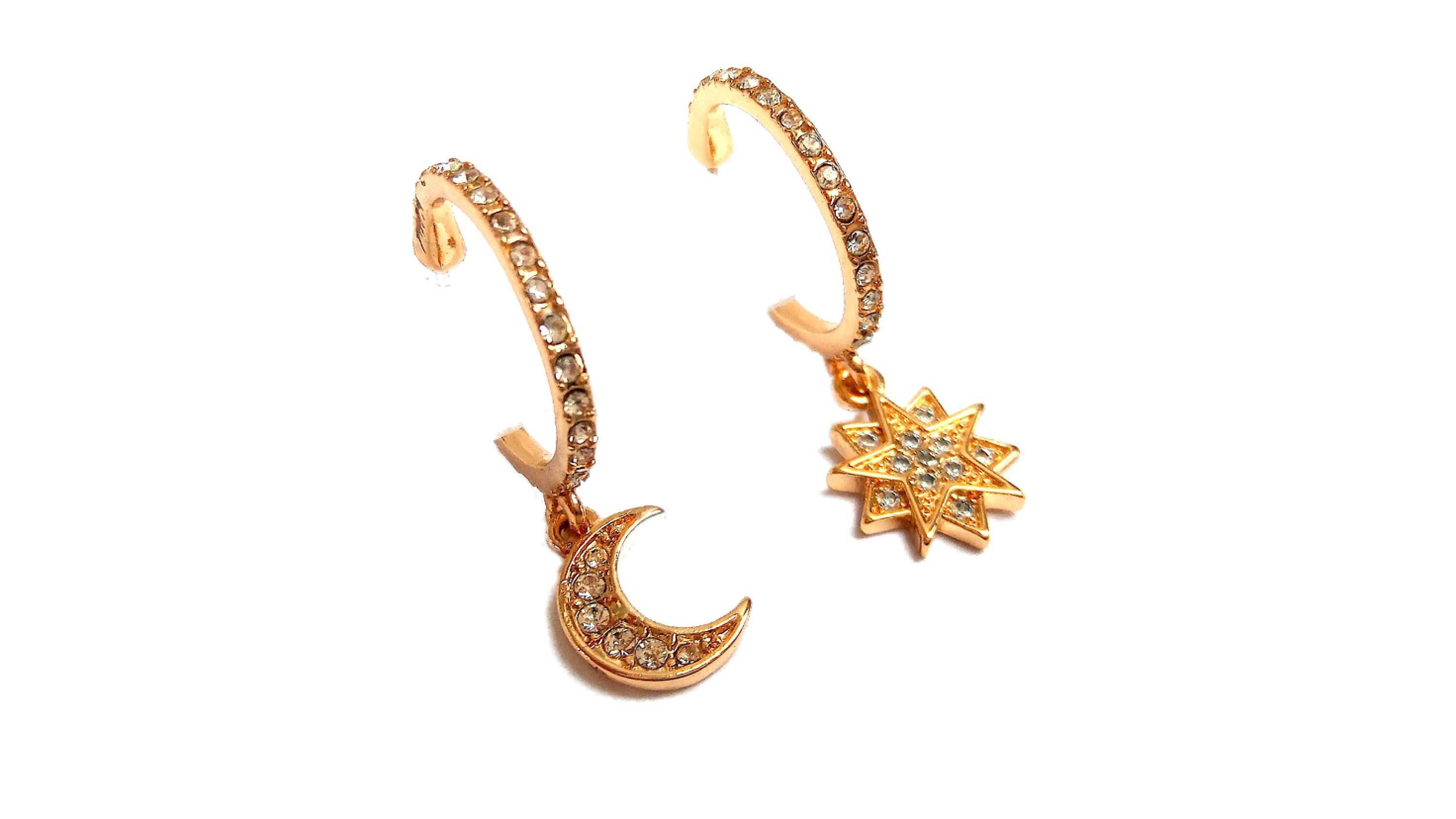 Moon star rhinestone creole hoops