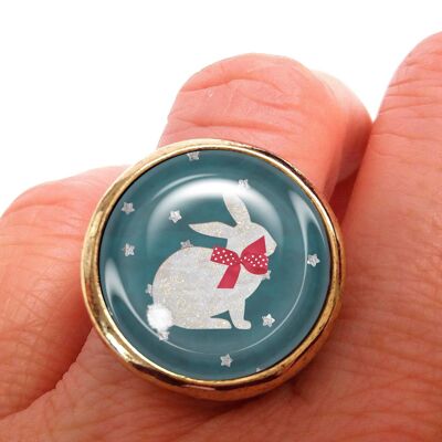 JUL et FIL bunny ring with red bow and star polka dots