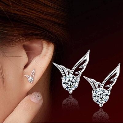 Puces d'oreilles ailes d'ange sur strass taillé cadeau femme