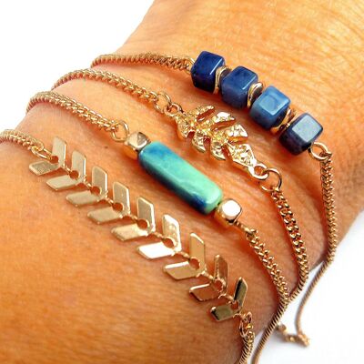 Stacking set of 4 thin brass adjustable bracelets