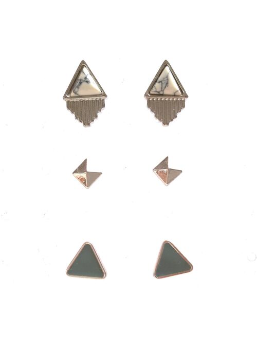 Stacking, studs, 3 paires de puces d'oreilles art déco femme