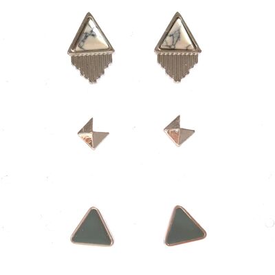 Stacking, studs, 3 pairs of women's art deco earrings