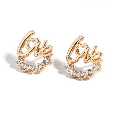 Stud earrings love love golden brass women