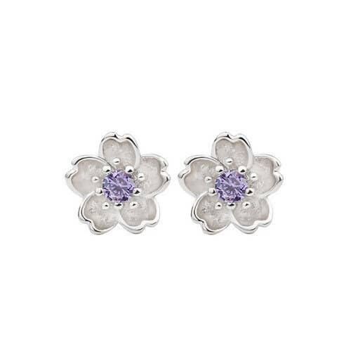 Ohrstecker, Ohrringe Silber 925 Amethyst Zirkon Blume
