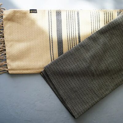 FOUTA DE ALGODÓN ORGÁNICO - Colección ARENA - Color ARENA Y CENIZA