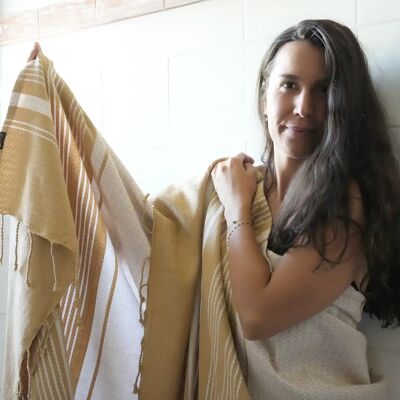 ORGANIC COTTON FOUTA - SAND Collection - SAND & WHITE color