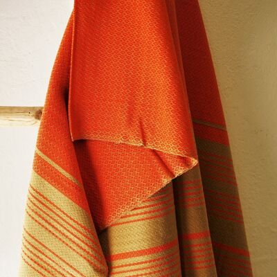 FOUTA DE ALGODÓN ORGÁNICO - Colección ARENA - color ARENA Y MANDARINA