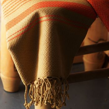 FOUTA EN COTON BIOLOGIQUE - Collection SAND- Couleur SABLE & MANDARINE 2