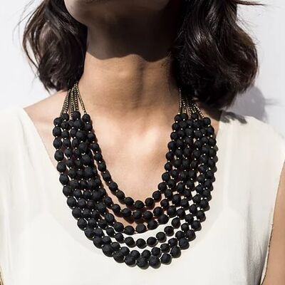 Collana in seta con perline multifilo - nera e argento