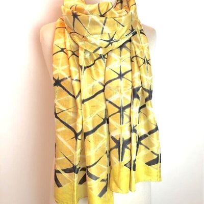 Foulard en soie fait main en jaune et noir