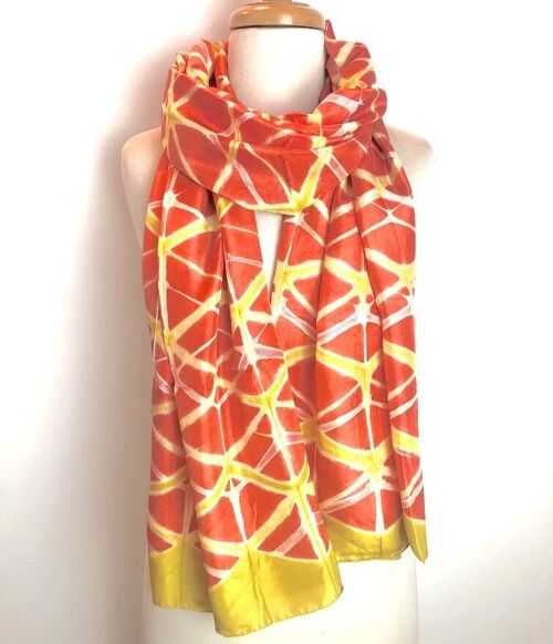 Hand Dyed Shibori Silk Scarf in Orange and Yellow