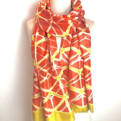 Hand Dyed Shibori Silk Scarf in Orange and Yellow