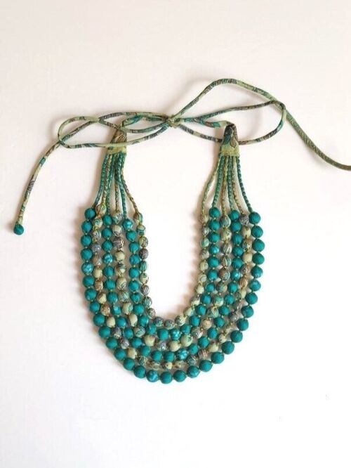 Multi-Layered Beaded Necklace in Blue and Grey