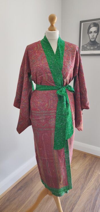 Peignoir Kimono Réversible en Rouge/Vert 4