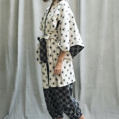 Kimono-Robe aus Baumwolle - Elfenbein