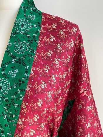 Peignoir Kimono Réversible en Soie - Rouge et Vert 2
