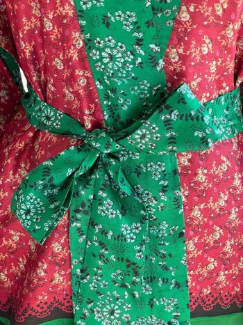 Peignoir Kimono Réversible en Soie - Rouge et Vert 3