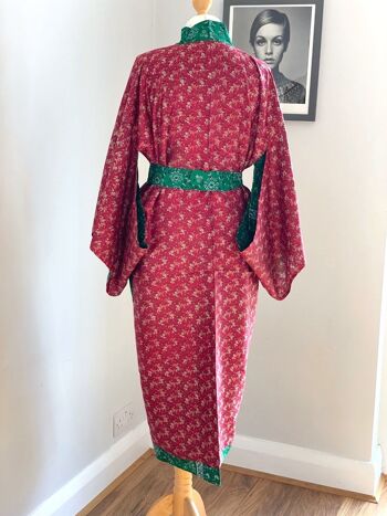Peignoir Kimono Réversible en Soie - Rouge et Vert 4