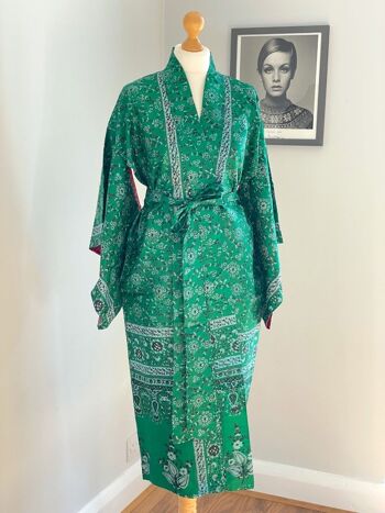 Peignoir Kimono Réversible en Soie - Rouge et Vert 5