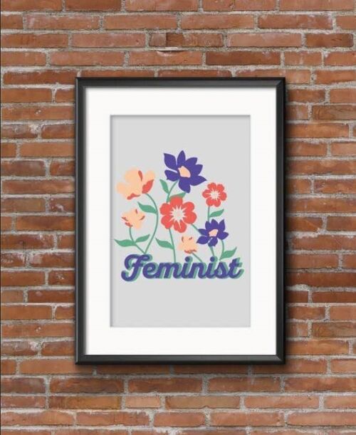 Lámina Feminist Serigrafía artesanal. Fondo gris claro