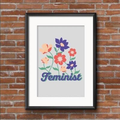 Lámina Feminist Serigrafía artesanal. Fondo gris claro
