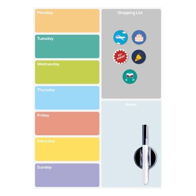 ENGLISH magnetisches Kühlschrank-Whiteboard, Wochenplaner, mit Marker