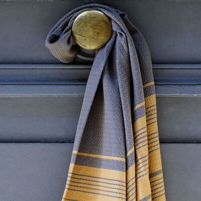 ORGANIC COTTON FOUTA - SAND Collection - SAND & CHINESE BLUE color