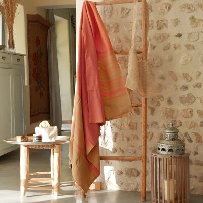 ORGANIC COTTON FOUTA - SAND Collection - SAND & INDIAN PINK color