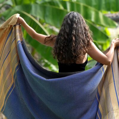 FOUTA EN COTON BIOLOGIQUE - Collection SAND- Couleur SABLE & BLEU IMPERIAL