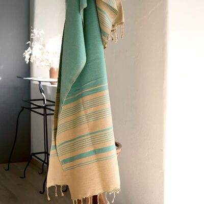 FOUTA IN COTONE ORGANICO - Collezione SABBIA - Colore SABBIA E BLU ALIZE