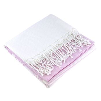 FOUTA EN COTON BIOLOGIQUE - Collection WHITE SAND- Couleur BLANC & PARME 5