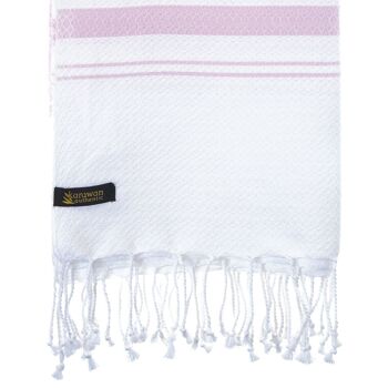 FOUTA EN COTON BIOLOGIQUE - Collection WHITE SAND- Couleur BLANC & PARME 6