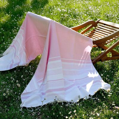 ORGANIC COTTON FOUTA - WHITE SAND Collection - WHITE & PARMA color