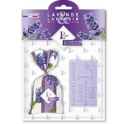 Lot 1 sachet 18 grs Lavender & Lavandin Lavender Fabric + 1 Soap 100grs Lavender