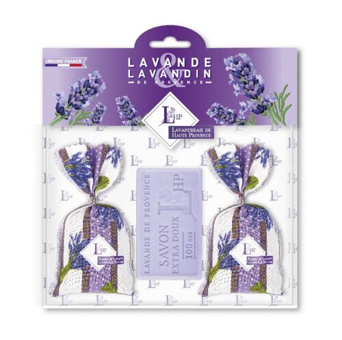 Lot 2 sachets 18 grs Lavender & Lavandin Lavender Fabric + 1 Soap 100grs Lavender
