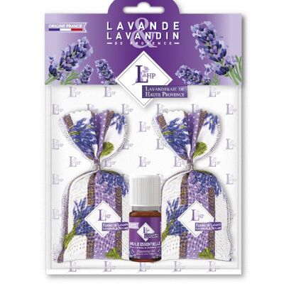 Los 2 Beutel 18 grs Lavendel & Lavandin Lavendel Stoff + 1 ätherisches Öl 10ml Lavandin