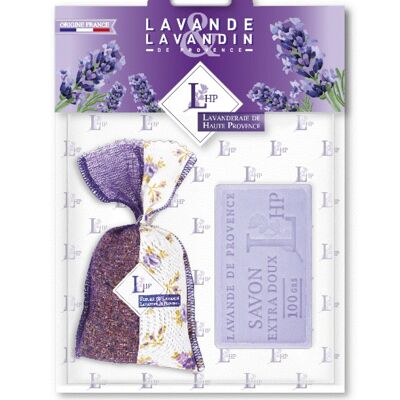 Lot 1 sachet 18 grs Lavender & Lavandin Two-tone Purple Fabric + 1 Soap 100grs Lavender