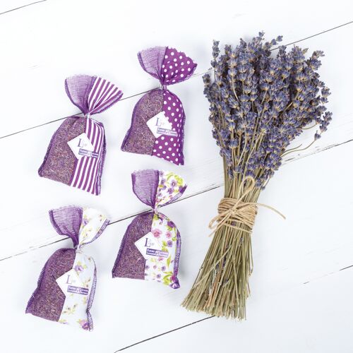 Lavender and Lavandin Individual Sachet 18 grs Two-tone Purple Fabric - No cellophane