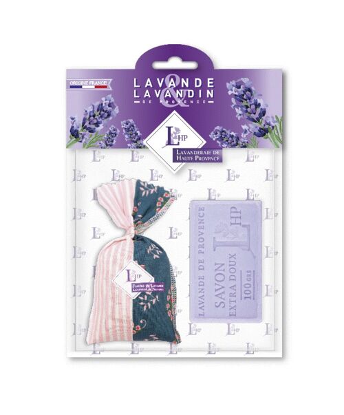 Lot 1 sachet 18 grs Lavender & Lavandin Provence Patchwork Fabric + 1 Soap 100grs Lavender