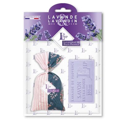 Lot 1 sachet 18 grs Lavender & Lavandin Provence Patchwork Fabric + 1 Soap 100grs Lavender