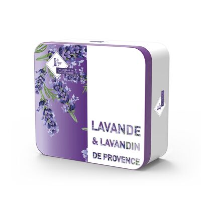 Box Metal box N ° 2 containing 1 Soap 100 grs Lavender + 1 sachet 18 grs Lavender & Lavandin