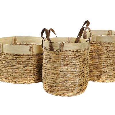 BASKET SET 3 BAMBOO RUSH 40X40X24 NATURAL BROWN DC174792