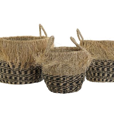 CESTA IN FIBRA SET 3 40X40X30 FRANGE MARRONE NATURALE DC175584