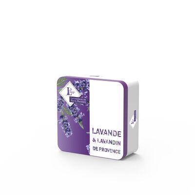 Caja Caja metálica pequeña Modelo N ° 2 que contiene 1 sobre Lavanda y Lavandin 7/9 grs + 1 Aceite esencial Lavandin 10ml